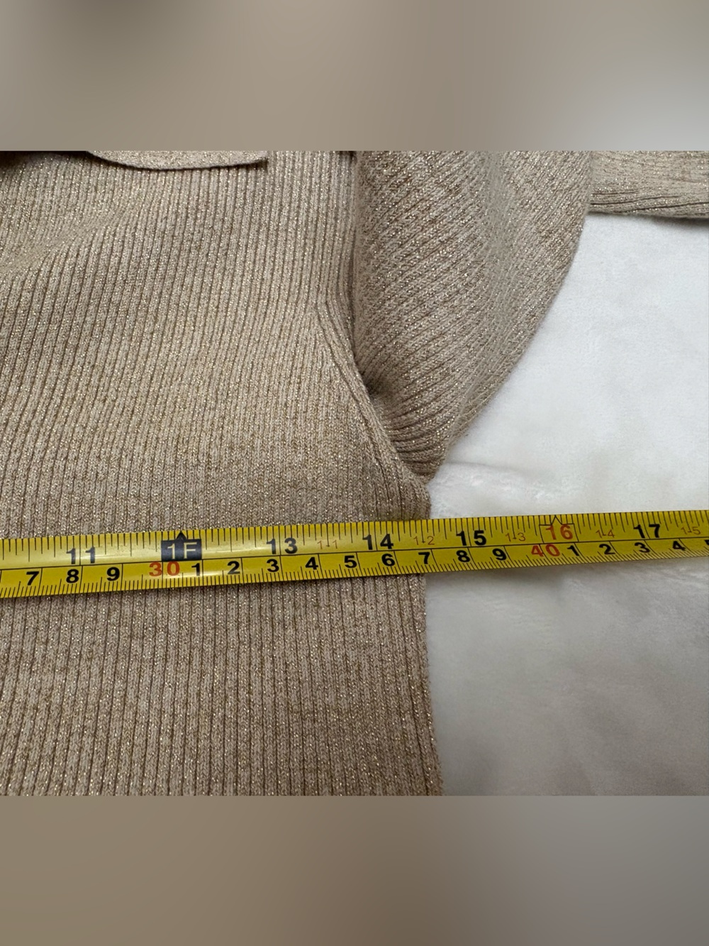 Boden Sparkle Rib Collared Cardigan medium shimmer Gold Metallic retro quiet lux - Picture 8 of 11